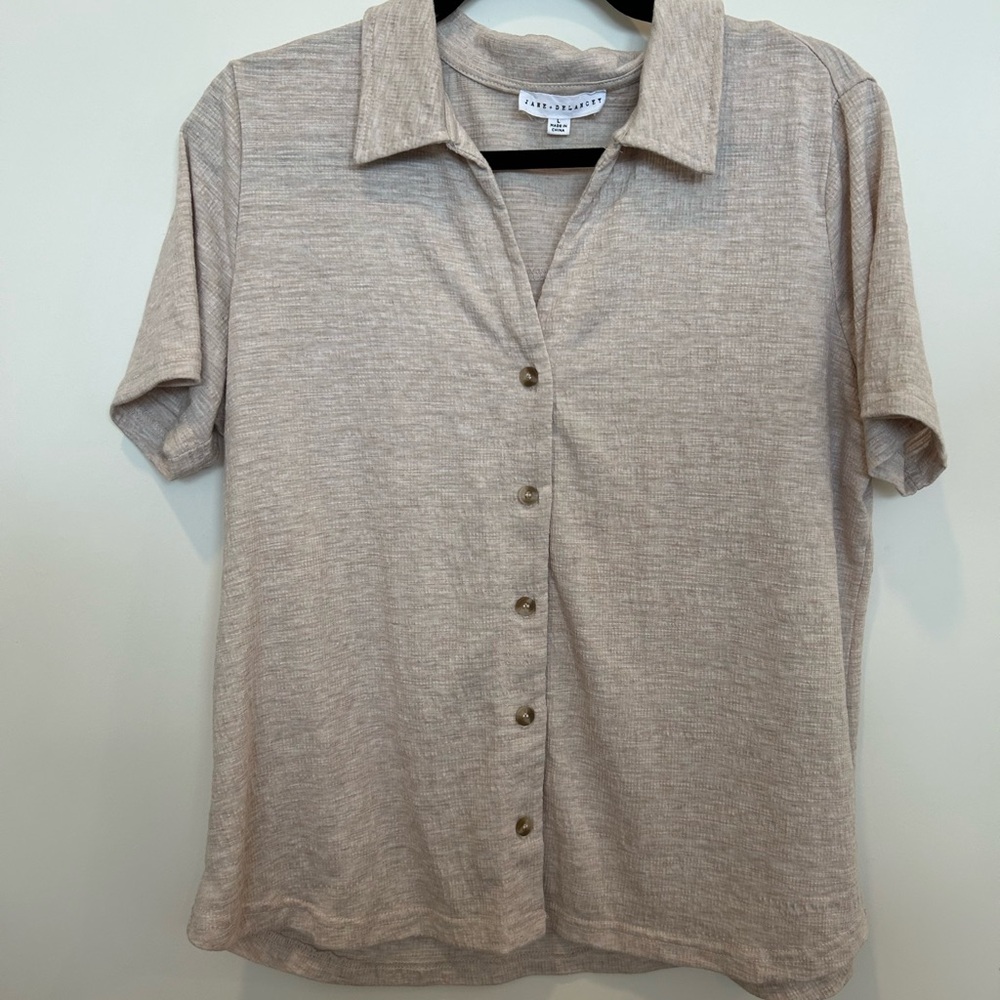 Jane and Delancey Beige Button-Up Top